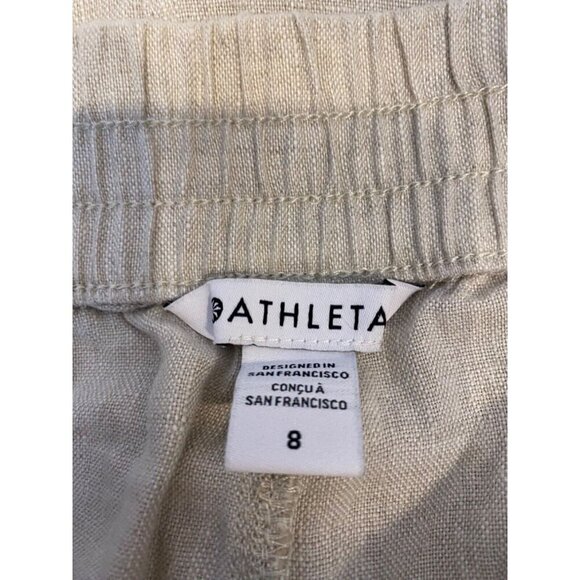 Athleta 8 Beige Linen Voyager Skirt Essential Cargo Pocket Mini Length GUC - Picture 4 of 6